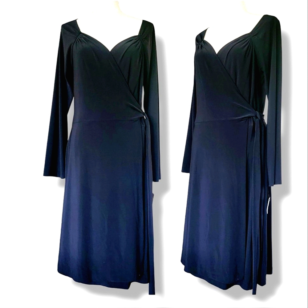 New Norma Kamali Black Sweetheart Midi‎ Long Sleeves Wrap Dress Size XXL US 20